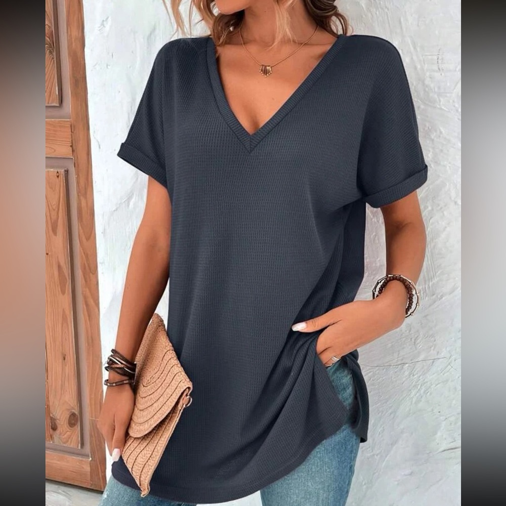 Cozy  V neck Dolman Sleeve Loose Fit Top - Picture 2 of 7